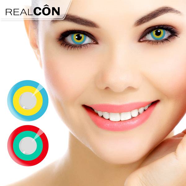 Realcon Wholesale Bright Red & Green Circle Prescription Contact Lenses Factory