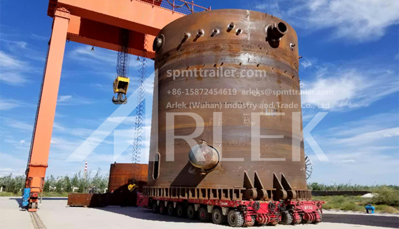 ARLEK's 16-axle SPMT trailers completed a huge tank structure body transportation task 