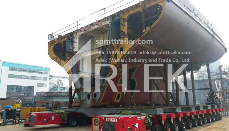 Shipyard uses multiple Heavy-Duty modular trailer to transport hull sections in parallel