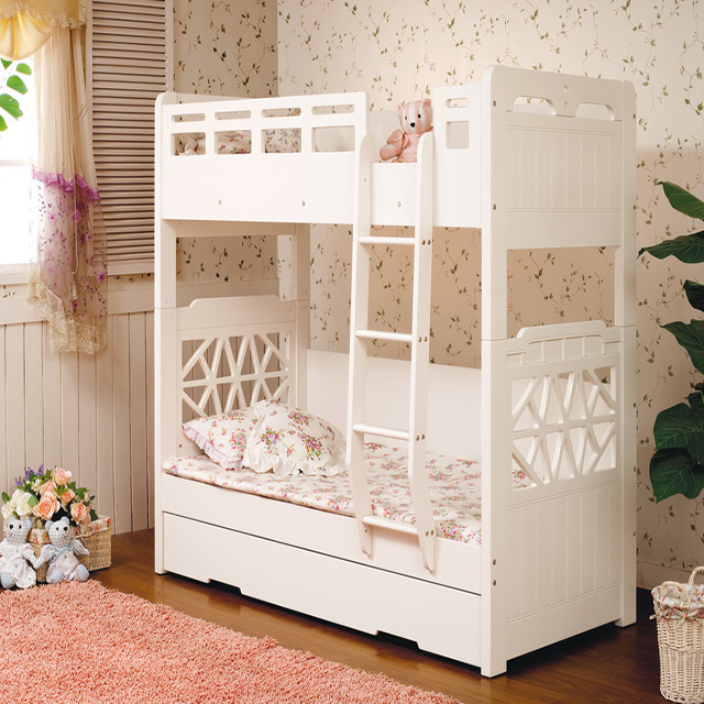 Белый Двухэтажный Детский Деревянная кровать Дети Использование двухъярусных кроватей