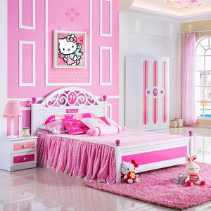 Hot Sale Children Bedroom Set Pink Wooden Bunk Bed Alibaba Supplier 