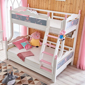 Kids Bedroom Furniture Set Solid Wood Frame Children Cartoon Bunk Bed With Pulling Bed