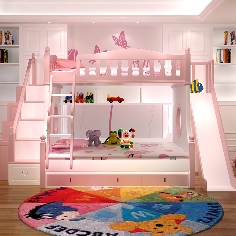 Высококачественная элегантная двухъярусная кровать с порошковым покрытием и горкой для детей