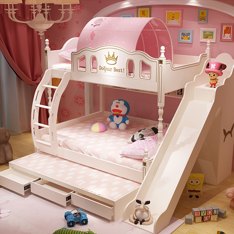 Горячая распродажа Детский комплект Принцесса Двухъярусная кровать с горкой