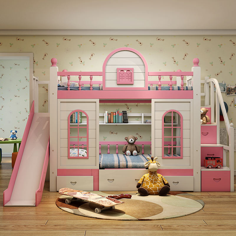 Современная принцесса Дети Спальня Мебель Двухъярусные кровати Набор Розовый