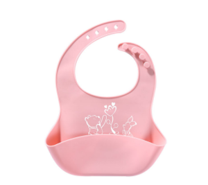 Foldable cute Silicone Bib With Crumb Catcher Pocket