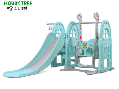 Children castle theme indoor plastic slide and swing set