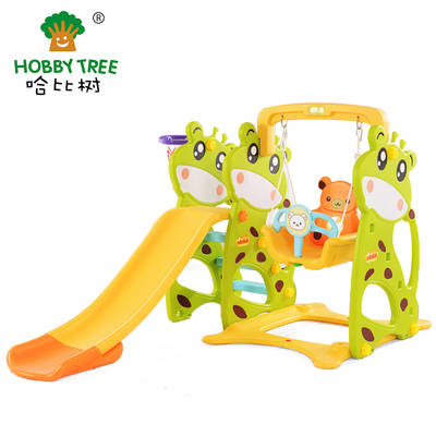 Deer theme kids plastic slide and swing