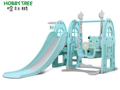 Castle theme cheap children indoor plastic slide and swing set 
