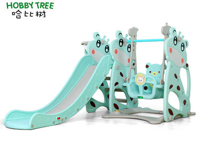 Deer theme wholesale cheap children indoor plastic slide and swing set