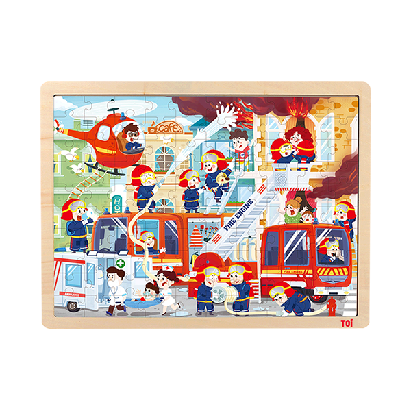TOI儿童益智玩具100片拼图木质城市消防大块拼板早教2-3-4-5-6岁男女