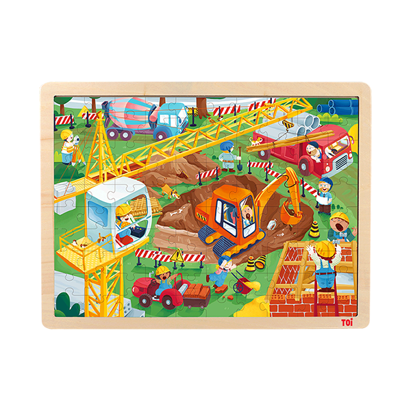 TOI Classic Puzzle Building Site 100pcs Wooden Jigsaw Puzzle With Storage Tray Educational Toy For Kids