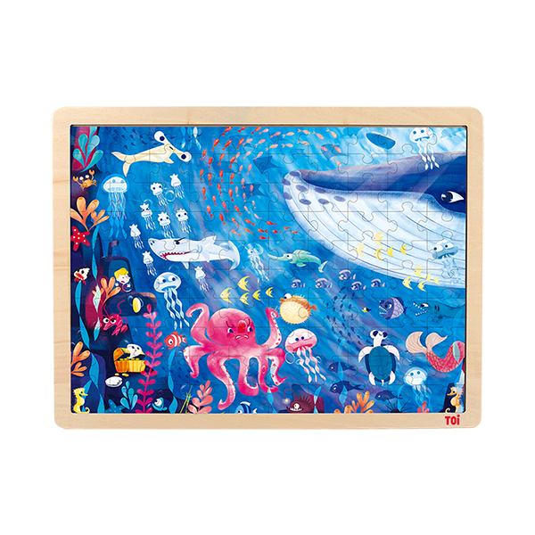TOI Classic Puzzle Under The Sea 100pcs Wooden Jigsaw Puzzle With Storage Tray Educational Toy For Kids