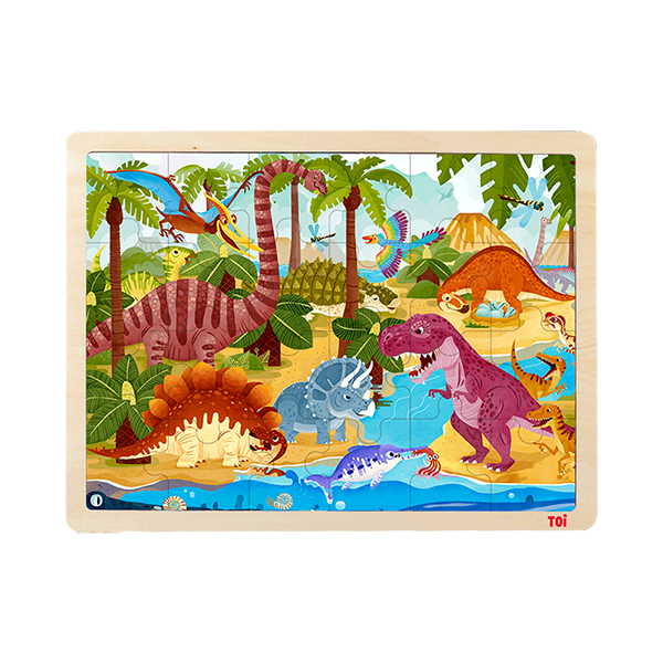 TOI Classic Wooden Puzzle Dinosaur 24pcs Jigsaw Puzzle With Storage Tray Educational Toy For Kids