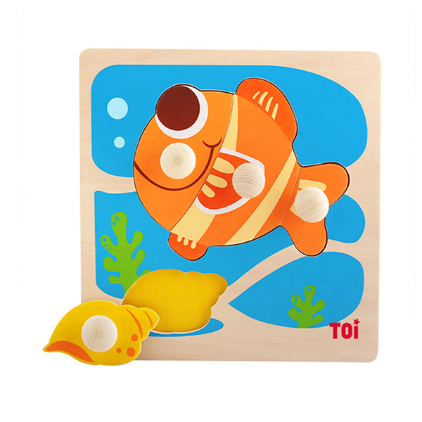 TOI Early Education Peg Puzzle Goldfish 4pcs Wooden Puzzle With Storage Tray Educational Toy For 0-3 Years
