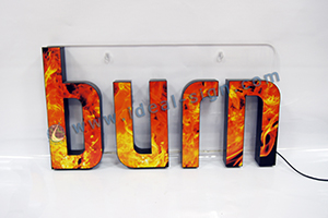 LED resin sign for BURN display