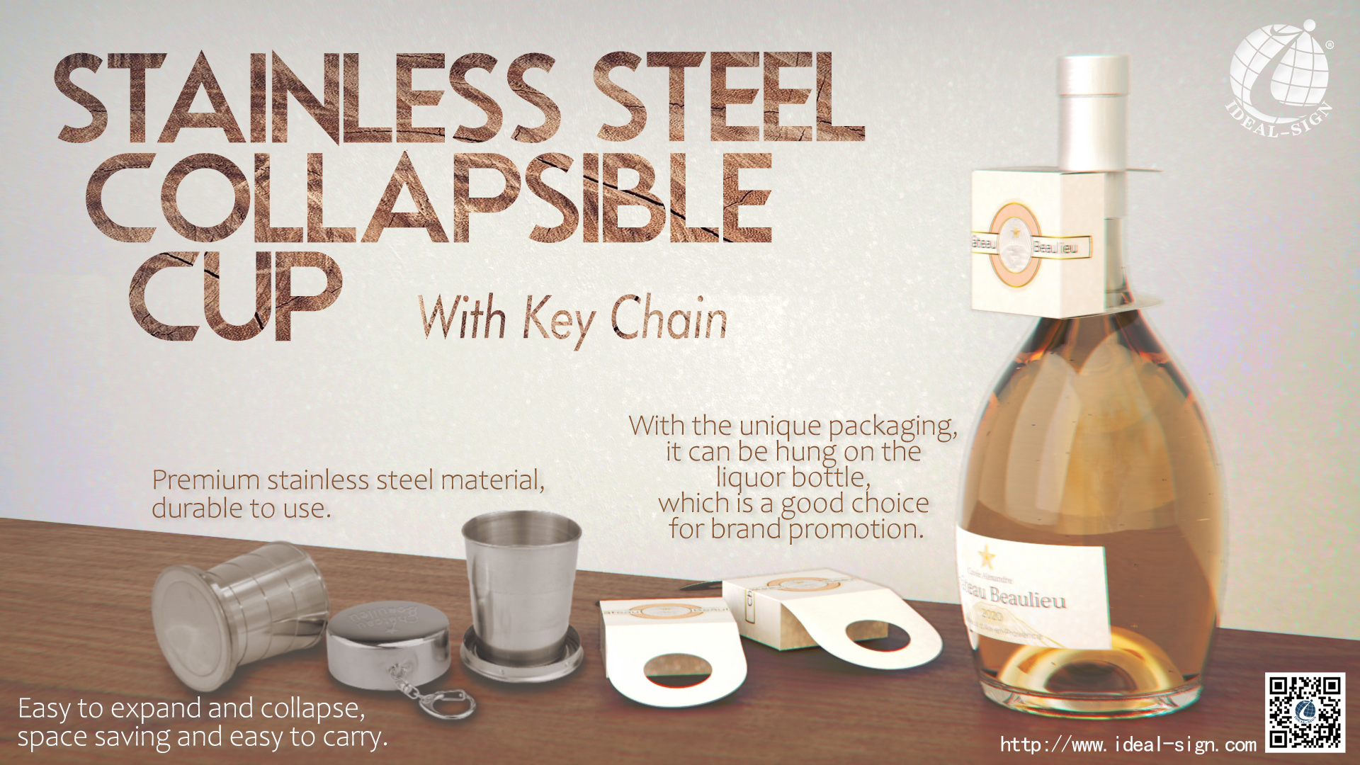 Stainless Steel Collapsible Cup With Key Chain