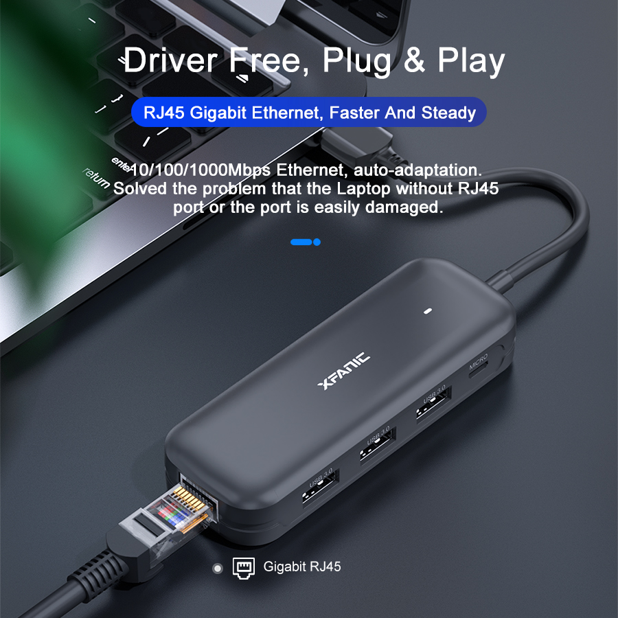 5 Ports USB 3.0 Hub with Gigabit Ethernet
