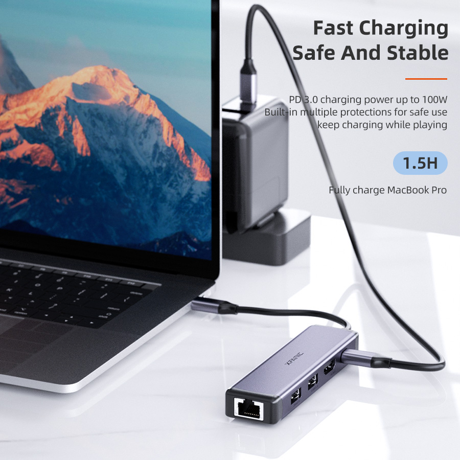 5 in 1 USB C Hub Adapter with HDMI RJ45 Ethernet