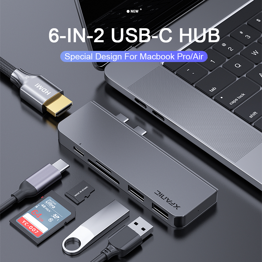 6-in-2 USB C Hub Adapter for MacBook Pro