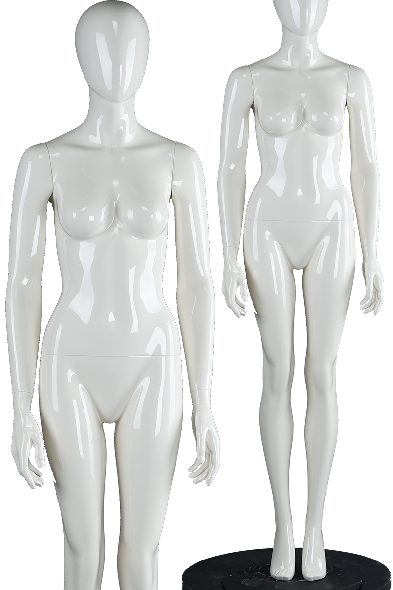 Maniquíes de fibra de vidrio de moda blanca brillante maniquí de escaparate femenino de cuerpo completo móvil con cabeza (maniquí femenino de la serie PF)