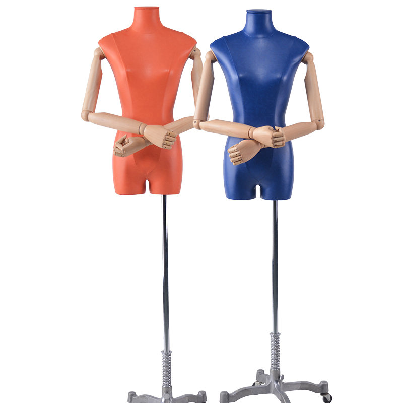 Mannequin demi-corps personnalisé en fibre de verre en cuir du haut du corps mannequin féminin (KFM)