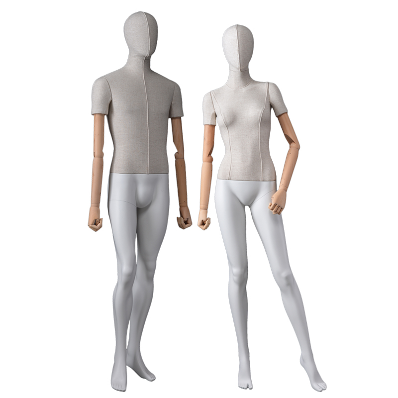 Manequins de corpo inteiro de pano personalizados manequins fêmea e macho com braços de madeira flexíveis (FWM)