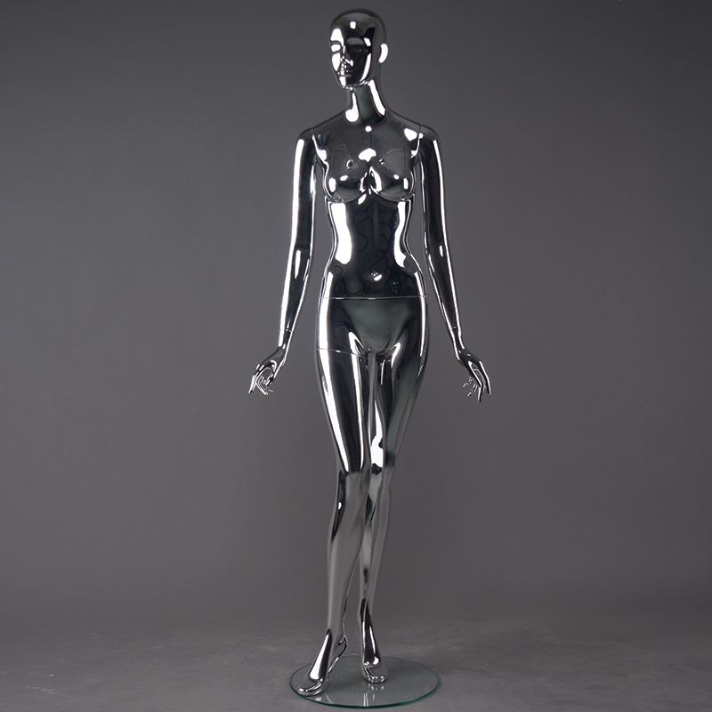 Nouveau style full body sliver femelle chrome mannequin life like make-up clear chrome female mannequin on stand (CFM series likelife chrome mannequin)