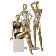 Sitzende goldene Schaufensterpuppe Malerei Körper nackte große Brust vollbusig Mädchen weibliche Brust Schaufensterpuppen für Bikini-Display (MNF-Serie goldene Schaufensterpuppe)