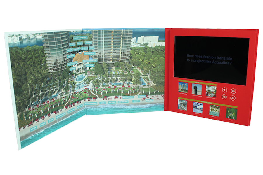 Luxury hard cover 10inch video brochure tv in a card for estate marketing