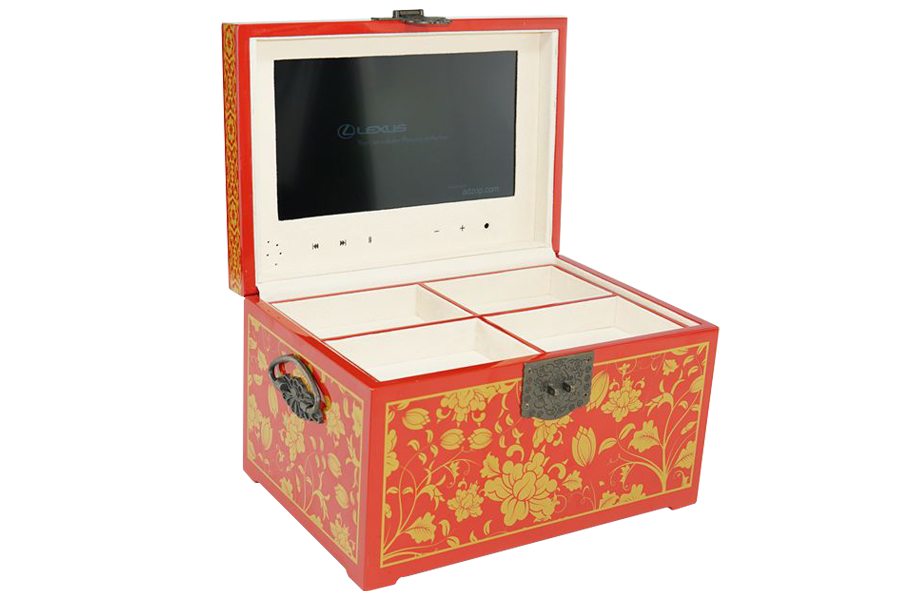 Creative luxury 10inch video wooden box with light sensor switch