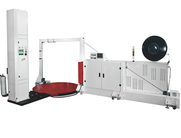 The integrated pallet strapping and stretch wrapping machine required minimum labor to do pallet packaging at one spot. As well as stretch wrapping, the system could also automatically apply 2 or 4 vertical straps to the loads. The stretch wrapper is featured by automatic clamp and cut device. Packing speed of the system is 25 pallets per hour. 