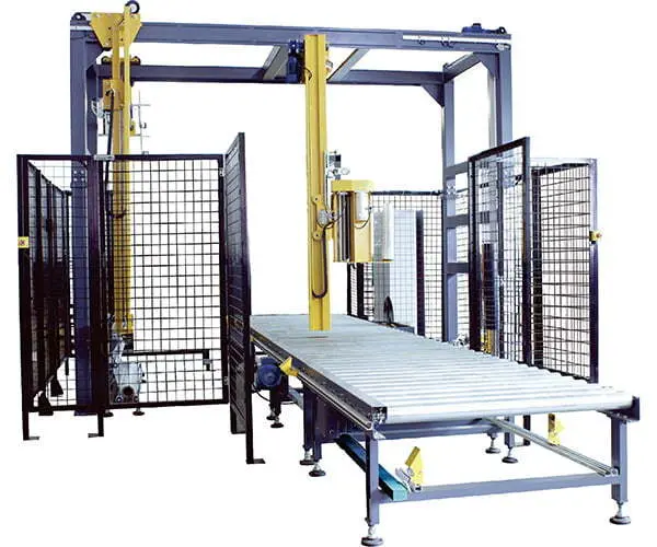 AS-A50 is a fully automatic rotary arm stretch wrapper with top sheet dispenser. It’s an ideal wrapper to integrate into a palletizing line to achieve automatic pallet packaging. The rotary arm rotates around a stationary load. It’s a safe and highly effective way to wrap very light, tall, heavy or unstable loads.  Apart from wrapping the sides of the load, it also place a piece of PE sheet onto the top of the load to make it water-proof. It provides maximum protection to the products. It has 3 working modes: wrapping only, wrapping with top cover, or bypass. One can choose the most suitable working mode viewing the product being processed.