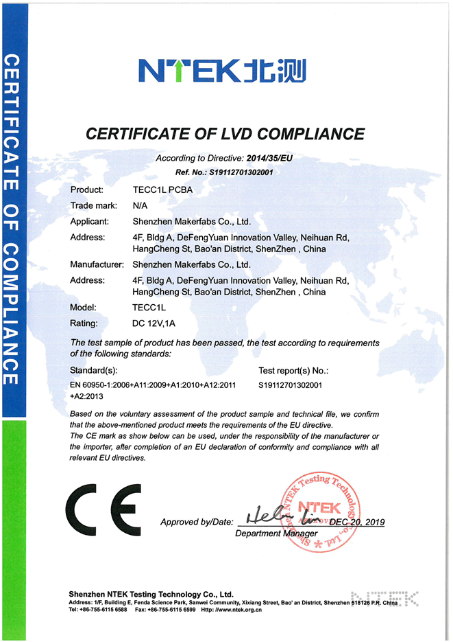 Certificación Makerfabs-CE-LVD