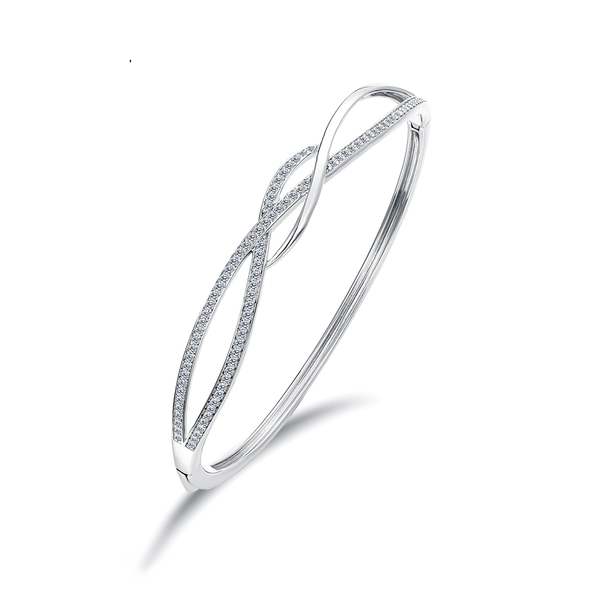 SB047椭圆形铰链手镯密镶锆晶模拟钻石925银镀銠