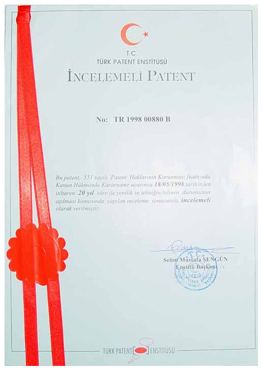 Certificados de patente de papel de piedra de Turquía