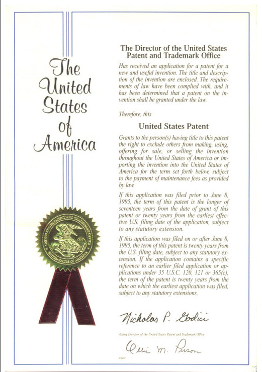 Certificados de Patente de Papel de Piedra usa