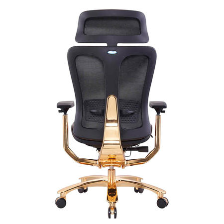 silla BIFMA de respaldo alto silla ergonómica de cuero real dorada