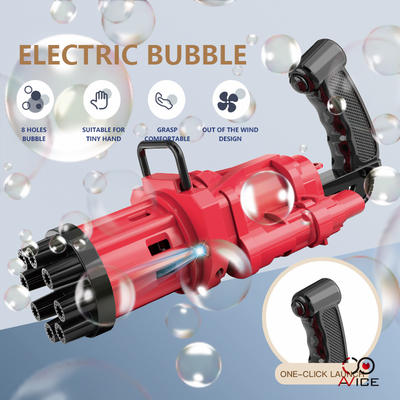 Rojo y Negro ColorGatling Bubble Maker Machine Bubble Gun 8-Hole Automatic Bubble Bubble Electric Bubble Outdoor Kids Toys