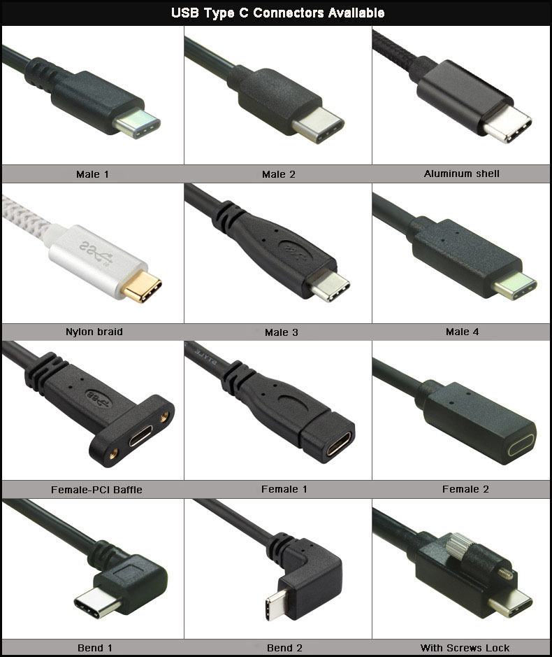 USB 2.0 A'dan C'ye Dik Açılı Kablo