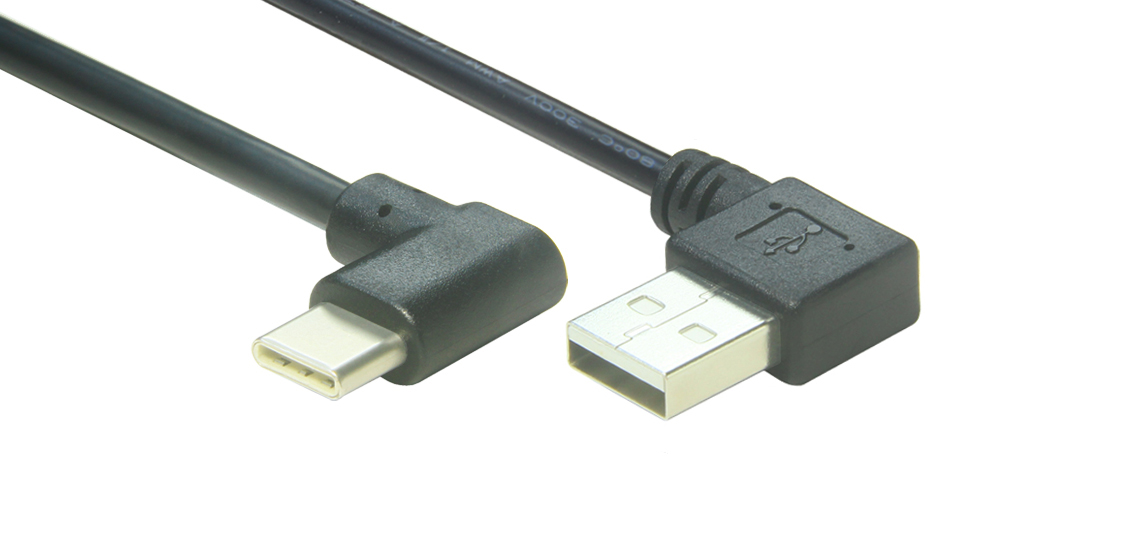Haakse USB C-kabel, USB 2.0 Type C-oplaadkabel en datasynchronisatiekabel