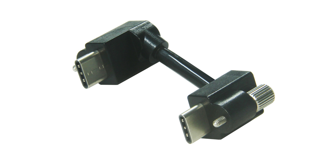 Cable USB C de ángulo recto con bloqueo de tornillos