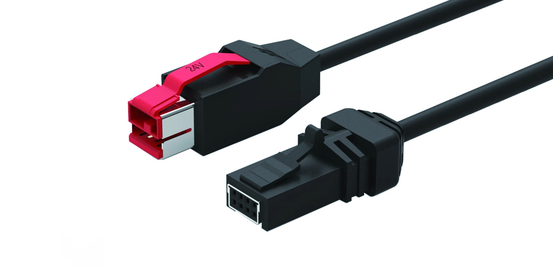 כבל מדפסת USB מופעל 24V למערכת קופה, מדפסת או סורק