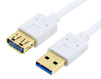 USB 3.0 نوع A ذكر إلى ذكر كابل تمديد أبيض