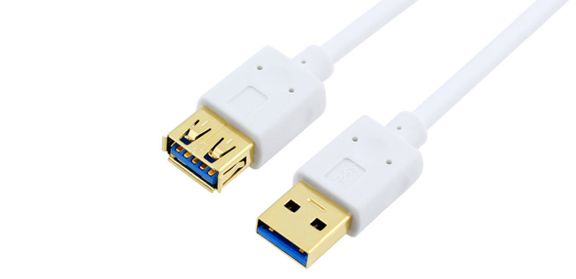 USB 3.0 نوع A ذكر إلى ذكر كابل تمديد أبيض