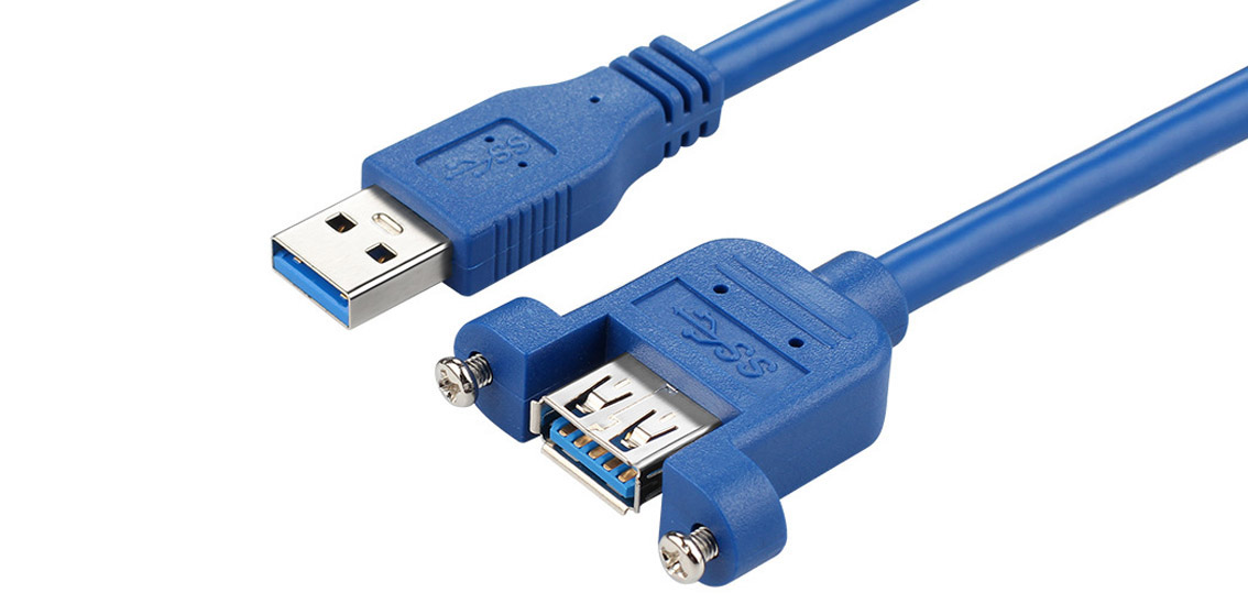 USB 3.0 Tip A Erkek - Dişi Uzatma Paneli Kablosu Vidalı Kilitli