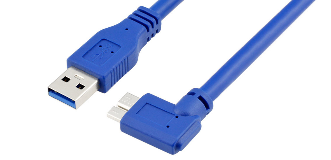 Cabo Micro B de ângulo reto, cabo USB 3.0 Tipo A para Micro B