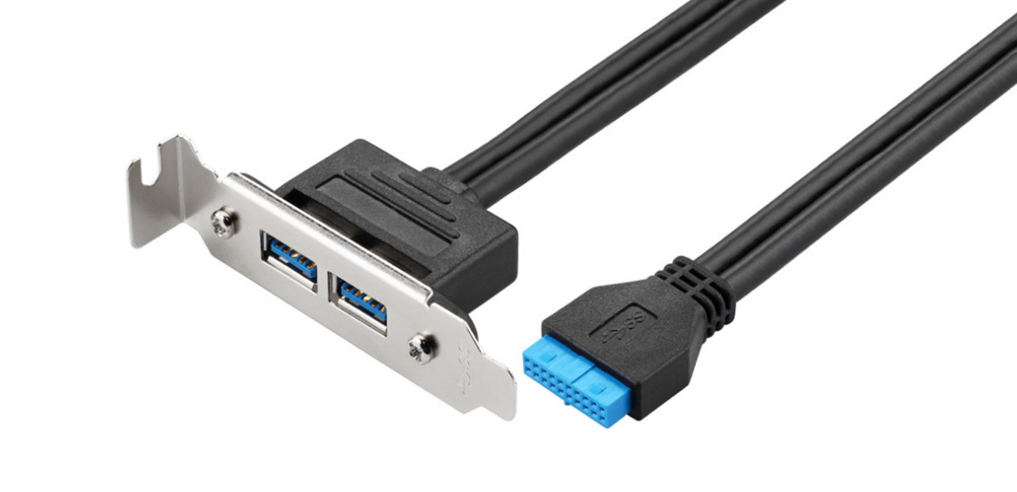 20 PIN - USB Dişi PCI Bölme Kablosu, 20 PIN - Çift USB Tip A Dişi PCI Bölme Kablosu