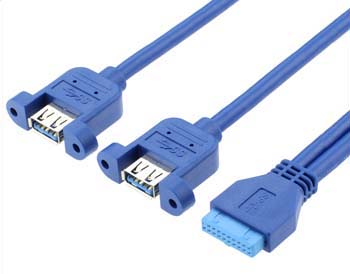 Cable hembra de 20 PIN a doble USB 3.0 tipo A con bloqueo de tornillos