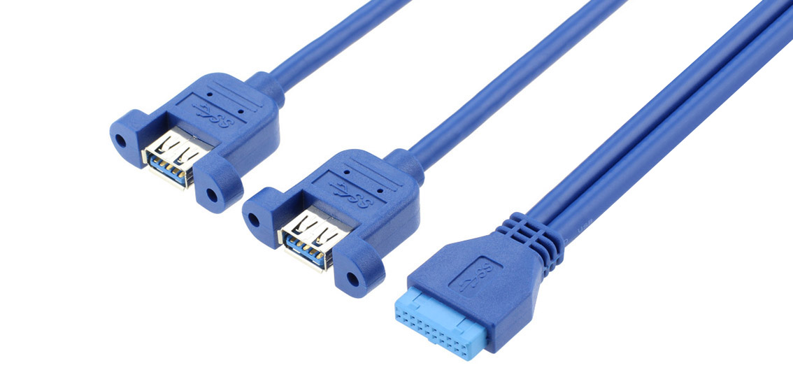 Cable hembra de 20 PIN a doble USB 3.0 tipo A con bloqueo de tornillos